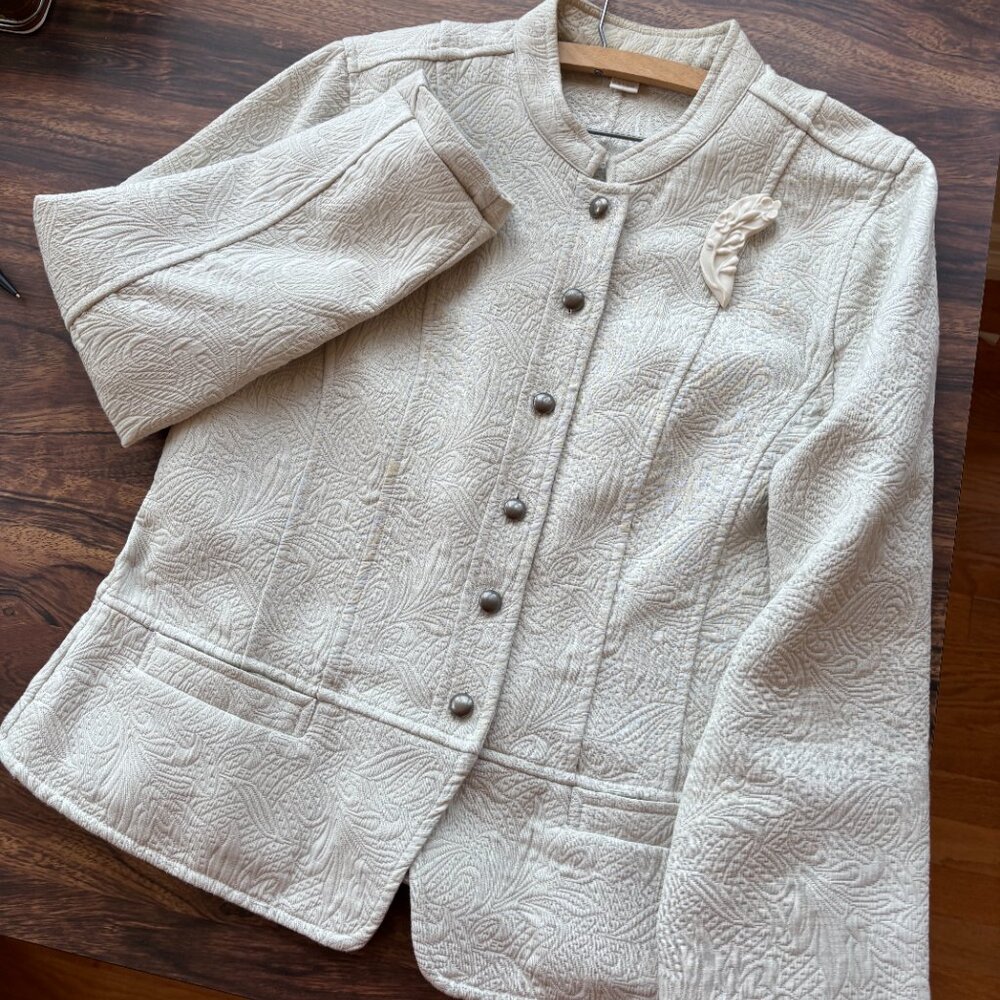 Christopher and Banks softly tailored jacket, artist designer pin included